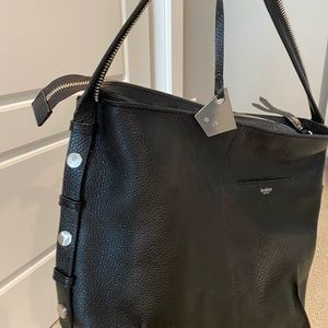Black leather handbag